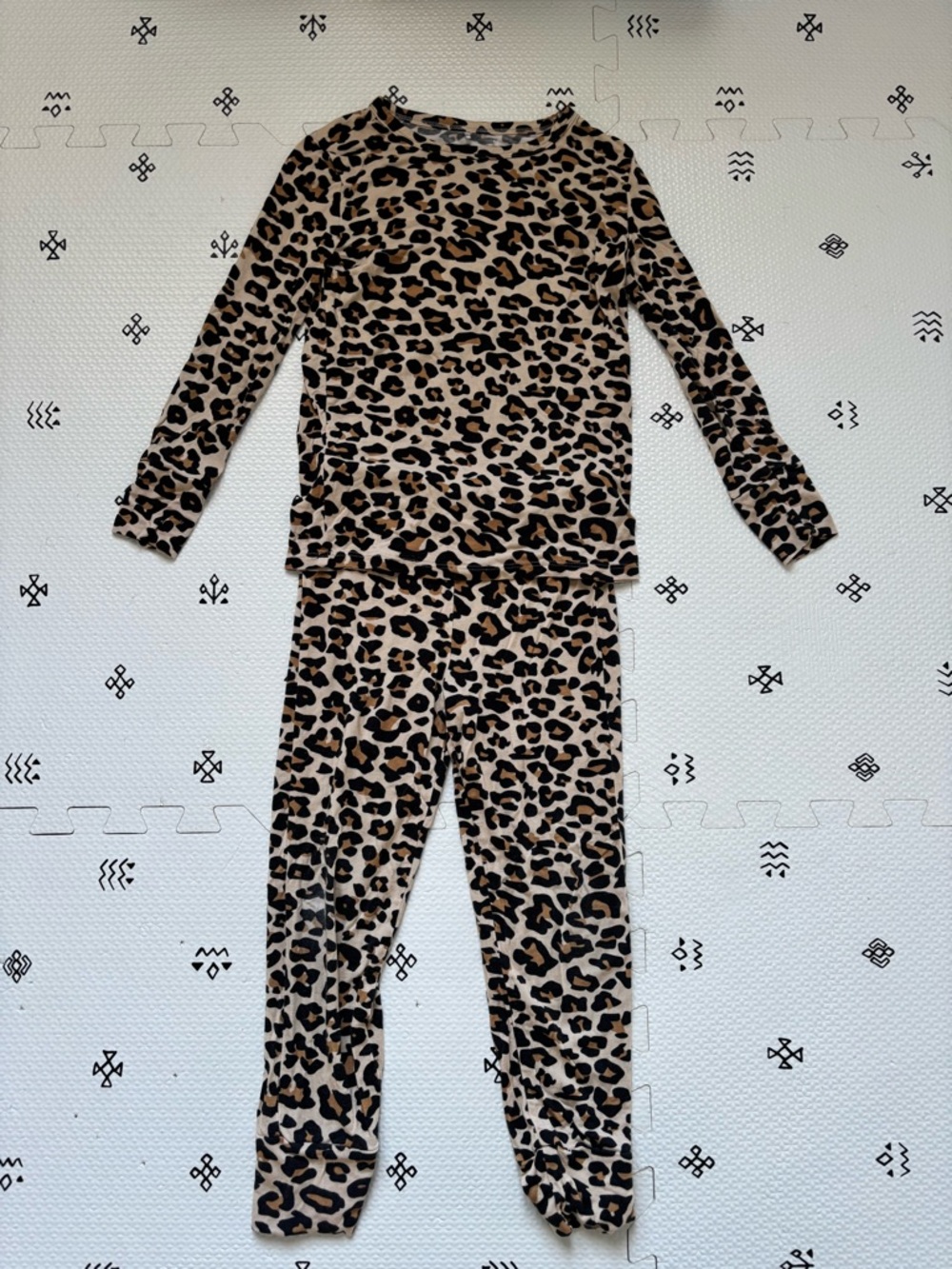 Posh Peanut Leopard Print Kids Pajama Set - Brown & Black